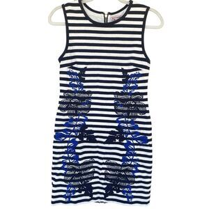 Juicy Couture Embroidered Floral Striped Sleeveless Dress Zipper Sheath Small
